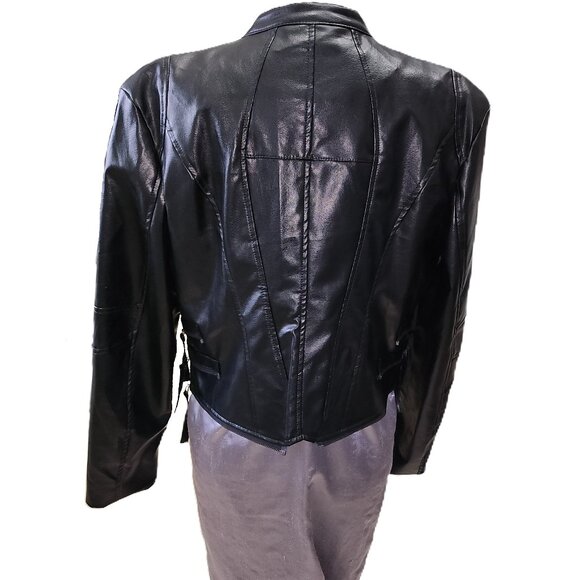 *New Low Price* Black Convertible PU Fashion Zipper Jacket - Picture 4 of 6